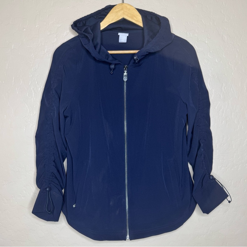Chicos Zenergy Lightweight Navy Blue Hooded Jacket